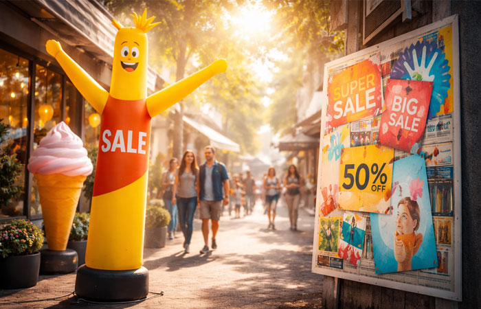 Warum aufblasbare Werbung vor deinem Laden effektiver ist als Plakate Aufblasbare Werbung kaufen statt Plakate drucken?